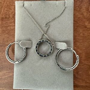 Pandora Silver Necklace and Hoop Earrings Set